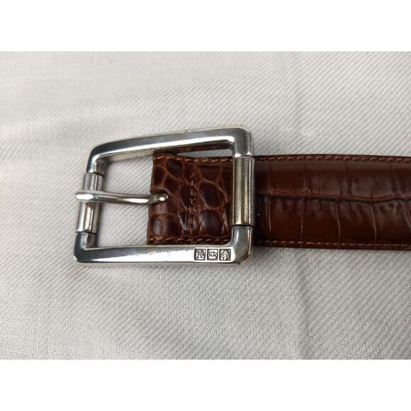 LRL Ralph Lauren Belt Brown‎ Italian Leather Crocodile Embossed Logo Women's M - Picture 5 of 16